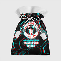 Мешок для подарков Manchester United FC в стиле glitch на темном фоне, цвет: 3D-принт