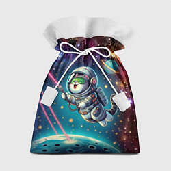 Подарочный мешок Котик в космосе с лазерным пистолетом