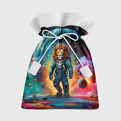 Подарочный мешок Лев космонавт в неоновом космическом пространстве