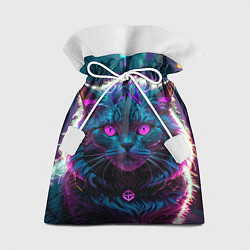 Мешок для подарков Кот киберпанк с розовыми глазами, цвет: 3D-принт