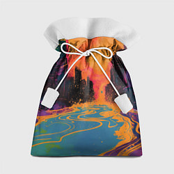 Мешок для подарков Абстрактная городская улица со зданиями и река, цвет: 3D-принт