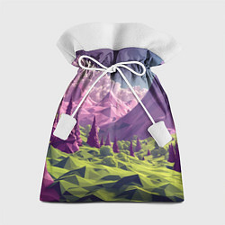 Мешок для подарков Геометрический зеленый пейзаж и фиолетовые горы, цвет: 3D-принт