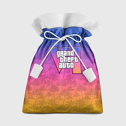 Мешок для подарков GTA 6 - пальмы и логотип, цвет: 3D-принт