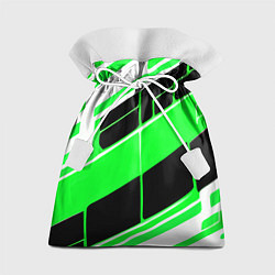 Мешок для подарков Зелёно-белые полосы и чёрный фон, цвет: 3D-принт