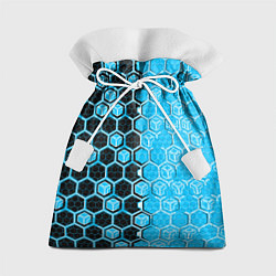 Мешок для подарков Техно-киберпанк шестиугольники голубой и чёрный, цвет: 3D-принт