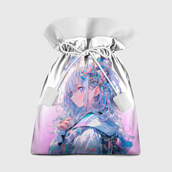 Подарочный мешок Девушка в стиле аниме с длинными волосами в розово