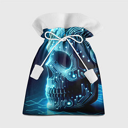 Подарочный мешок Cyber neon skull - ai art с дорожками на плате
