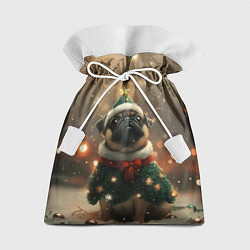 Подарочный мешок Мопс в костюме елки