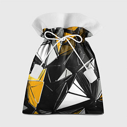 Мешок для подарков Жёлто-белые рельефные треугольники на чёрном фоне, цвет: 3D-принт