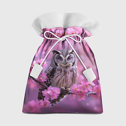 Подарочный мешок Сова на ветке с розовыми цветами