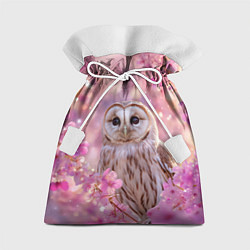 Подарочный мешок Белая сова и розовые цветы
