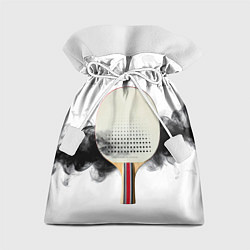 Мешок для подарков Белая ракетка для пинг понга в черном дыму, цвет: 3D-принт