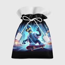 Подарочный мешок Bender is a skateboarder in neon street - ai art