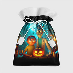 Подарочный мешок Morty and Rick with pumpkin - neon halloween