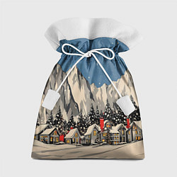 Мешок для подарков Небольшой новогодний город в горах, цвет: 3D-принт