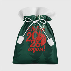 Мешок для подарков С новым 2026 годом - красная надпись, цвет: 3D-принт