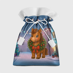 Подарочный мешок Лошадка с новогоднем венком 2026