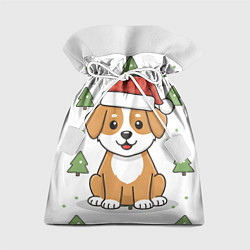 Мешок для подарков Новогодняя собачка в шапочке, цвет: 3D-принт