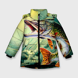 Куртка зимняя для девочки Лучший щучий рыбак, цвет: 3D-черный