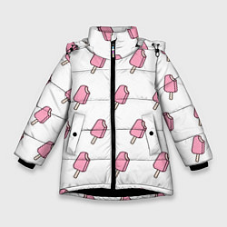 Куртка зимняя для девочки Мороженое розовое, цвет: 3D-черный