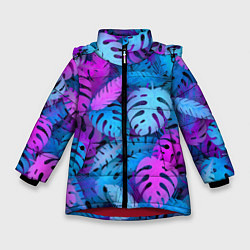 Куртка зимняя для девочки Сине-розовые тропики, цвет: 3D-красный