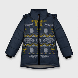 Куртка зимняя для девочки Новогодний свитер Чужой, цвет: 3D-светло-серый