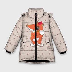 Куртка зимняя для девочки Лисенок в шапочке, цвет: 3D-черный