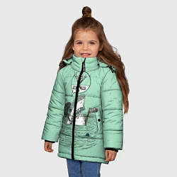 Куртка зимняя для девочки Акула хоккеист, цвет: 3D-черный — фото 2
