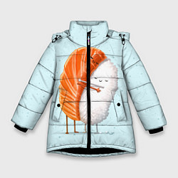 Куртка зимняя для девочки Суши друзья, цвет: 3D-черный