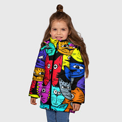 Куртка зимняя для девочки Кошачьи мордочки, цвет: 3D-черный — фото 2