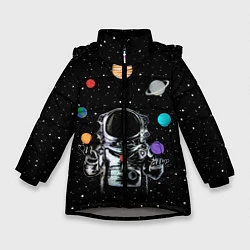 Куртка зимняя для девочки Космический жонглер, цвет: 3D-светло-серый