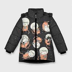 Куртка зимняя для девочки Космические котики, цвет: 3D-черный