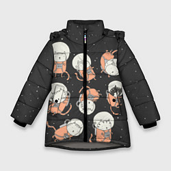 Куртка зимняя для девочки Космические котики, цвет: 3D-светло-серый