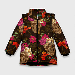 Куртка зимняя для девочки Черепа, цвет: 3D-черный