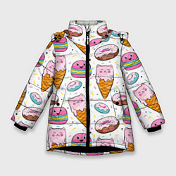 Куртка зимняя для девочки Сладкие котики, цвет: 3D-черный