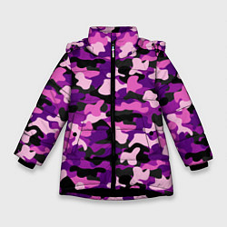 Куртка зимняя для девочки Камуфляж: фиолетовый/розовый, цвет: 3D-черный