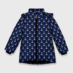 Куртка зимняя для девочки Морские якоря, цвет: 3D-черный