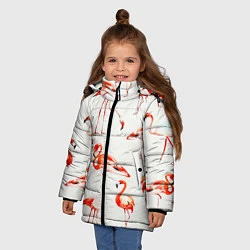 Куртка зимняя для девочки Оранжевые фламинго, цвет: 3D-черный — фото 2
