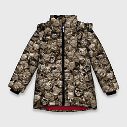 Куртка зимняя для девочки Зомби котики, цвет: 3D-красный