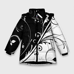Куртка зимняя для девочки Цветочный узор, цвет: 3D-черный