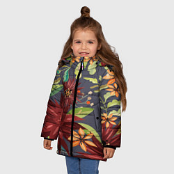 Куртка зимняя для девочки Цветочки, цвет: 3D-черный — фото 2