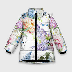 Куртка зимняя для девочки Сирень и Пионы, цвет: 3D-черный