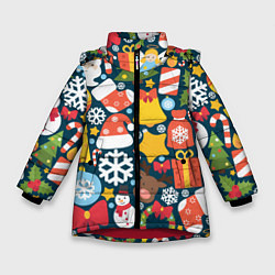Куртка зимняя для девочки Новогодний набор, цвет: 3D-красный