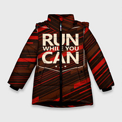 Куртка зимняя для девочки Run while you can, цвет: 3D-черный