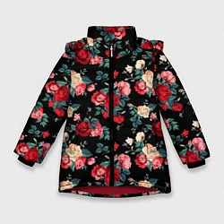Куртка зимняя для девочки Кустовые розы, цвет: 3D-красный