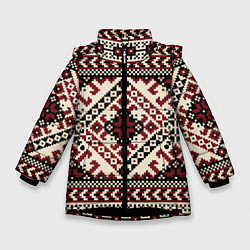 Куртка зимняя для девочки Славянский орнамент, цвет: 3D-черный