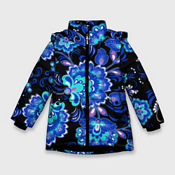 Куртка зимняя для девочки Синяя хохлома, цвет: 3D-черный