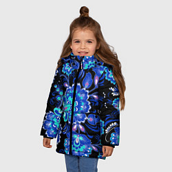 Куртка зимняя для девочки Синяя хохлома, цвет: 3D-черный — фото 2