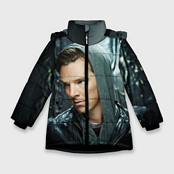 Куртка зимняя для девочки Камбербэтч в капюшоне, цвет: 3D-черный