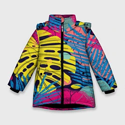 Куртка зимняя для девочки Тропическая мода, цвет: 3D-черный